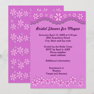 Invitation Fête des mariées à six pétales rose fleurs Invitat