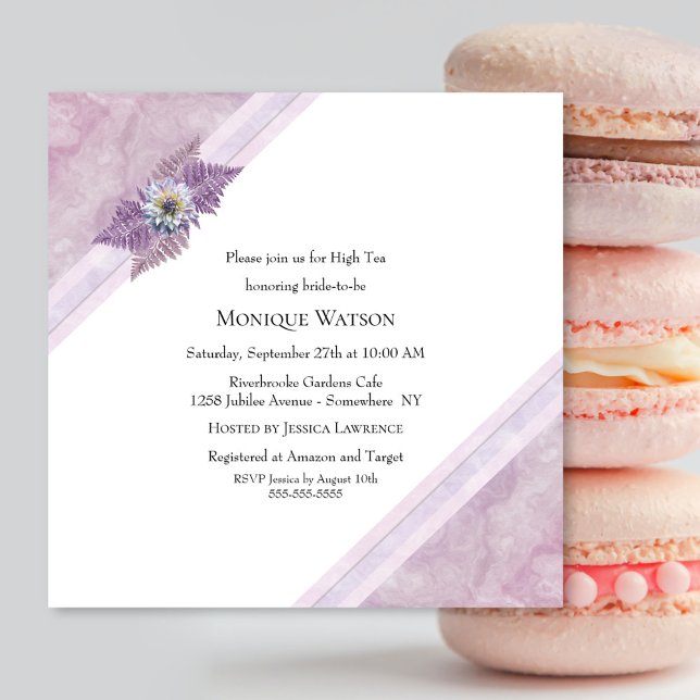 Invitation Fête des mariées à thé haute couleur rose et marbr (Créateur téléchargé)