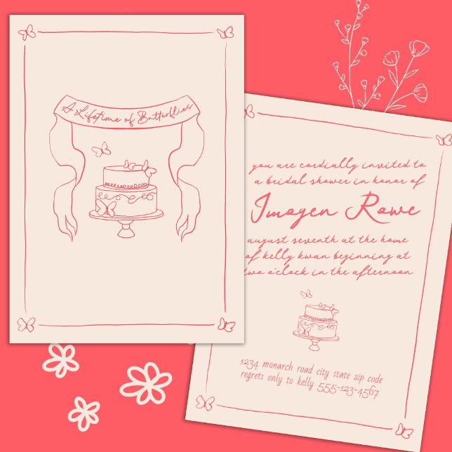 Invitation Fête des mariées à thème de papillon lunaire dessi (a lifetime of butterflies bridal shower)
