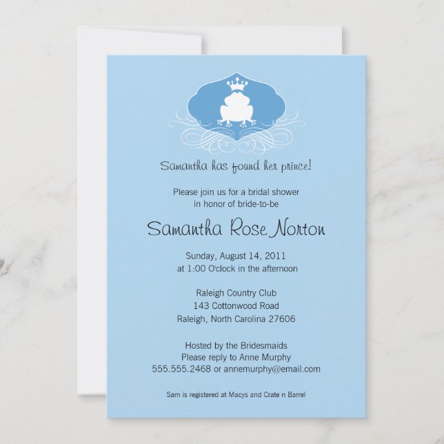 Invitation Fête des mariées à thème Prince Frog (Devant)