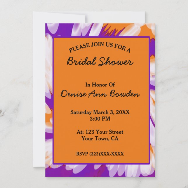 Invitation Fête des mariées à tourbillon violet orange (Devant)