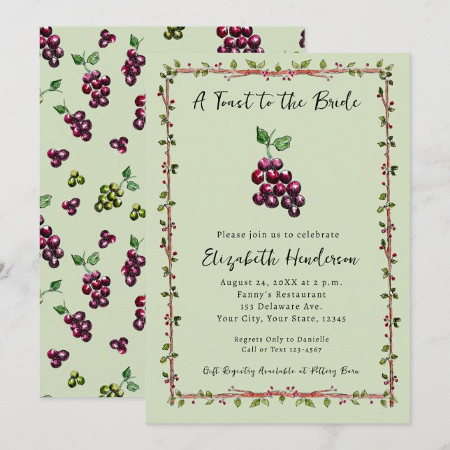 Invitation Fête des mariées à vin de la vigne de Whimsical à  (Devant / Derrière)