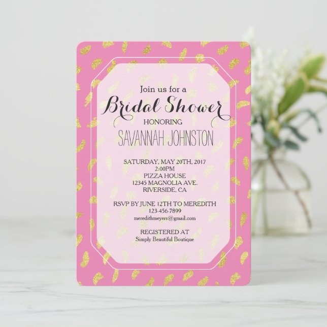 Invitation Fête des mariées Abstraite dorée rose (Debout devant)