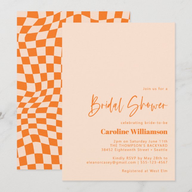 Invitation Fête des mariées Abstraite Orange Blush (Devant / Derrière)