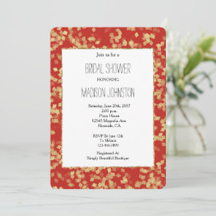 Invitation Fête des mariées Abstraite Red Gold Confetti
