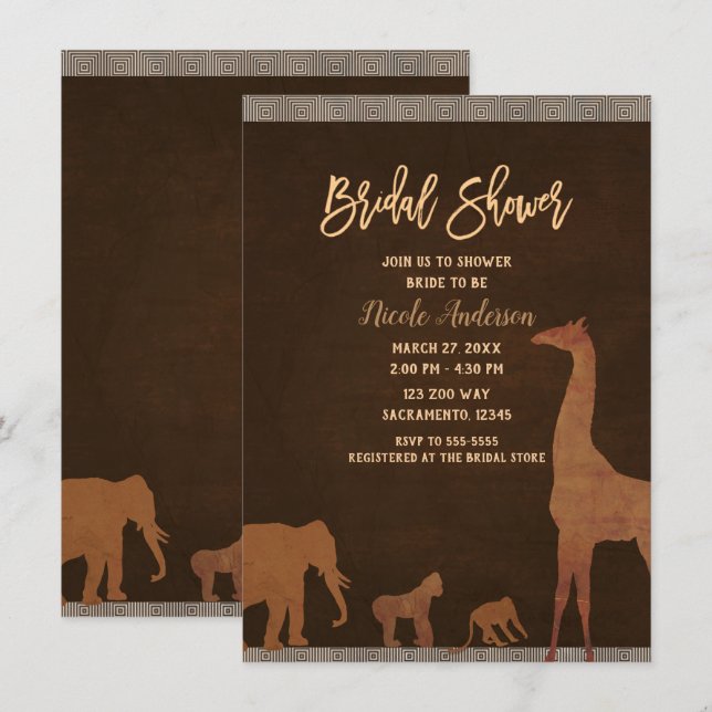 Invitation Fête des mariées africaine Safari Jungle Zoo Anima (Devant / Derrière)