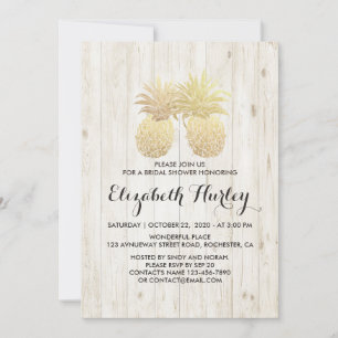 Invitation Fête des mariées Ananas Golden Couple Bois rustiqu
