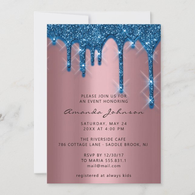 Invitation Fête des mariées Anniversaire 16e Gold 3D Drip Nav (Devant)