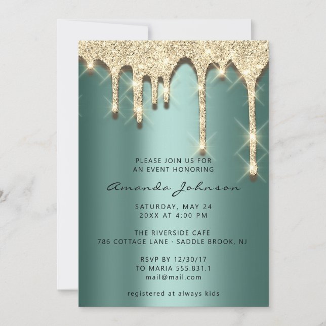 Invitation Fête des mariées Anniversaire 16e Gold 3D Vert (Devant)