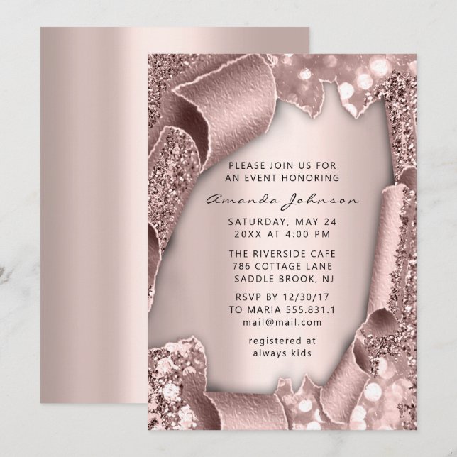 Invitation Fête des mariées Anniversaire 16e Rose 3D Parties  (Devant / Derrière)