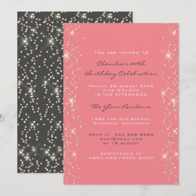 Invitation Fête des mariées Anniversaire Coral Confetti gris  (Devant / Derrière)