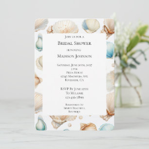 Invitation Fête des mariées Aqua Cream Beach Shells