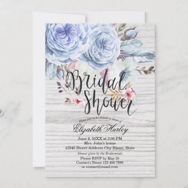 Invitation Fête des mariées Aquarelle Boho Plumes florales Bo (Devant)