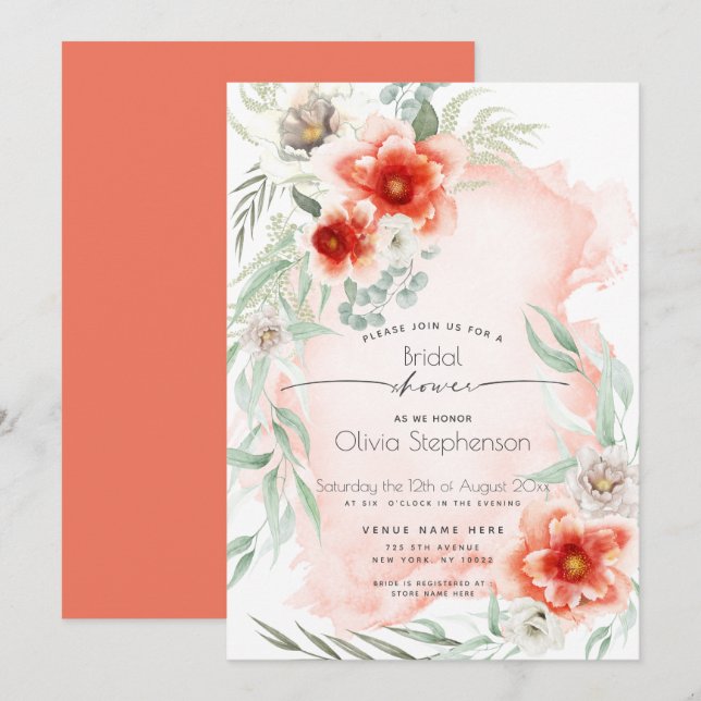 Invitation Fête des mariées | Aquarelle Flamme de Flamme d'ar (Devant / Derrière)