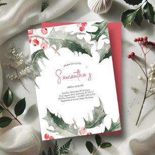 Invitation Fête des mariées Aquarelle Holly Noël
