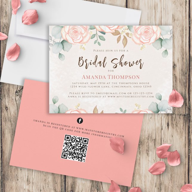 Invitation Fête des mariées Aquarelle rose pâle Floral (Créateur téléchargé)