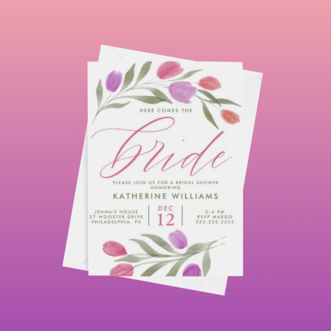 Invitation FÊTE DES MARIÉES | Aquarelle Tulipe Florale Invita (Créateur téléchargé)