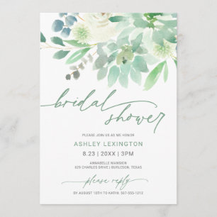 Invitation Fête des mariées Aquarelle Verdure Succulente
