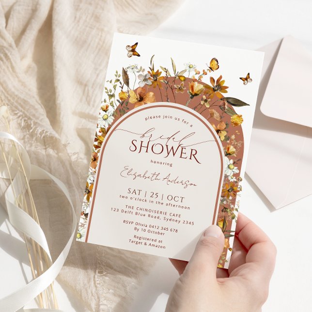Invitation Fête des mariées Arch Fleur sauvage Boho Terracott (Créateur téléchargé)