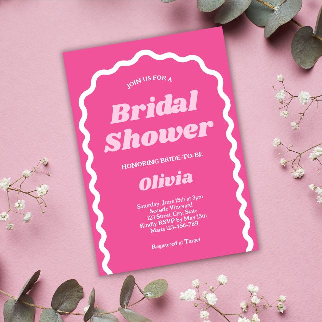 Invitation Fête des mariées Arche Super Gras Rose (retro bold hot pink groovy bridal shower invitation)