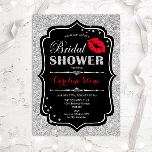 Invitation Fête des mariées - Argent rouge noir