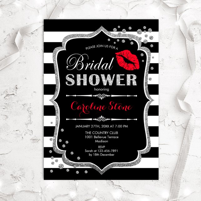 Invitation Fête des mariées - Argent rouge noir (Créateur téléchargé)