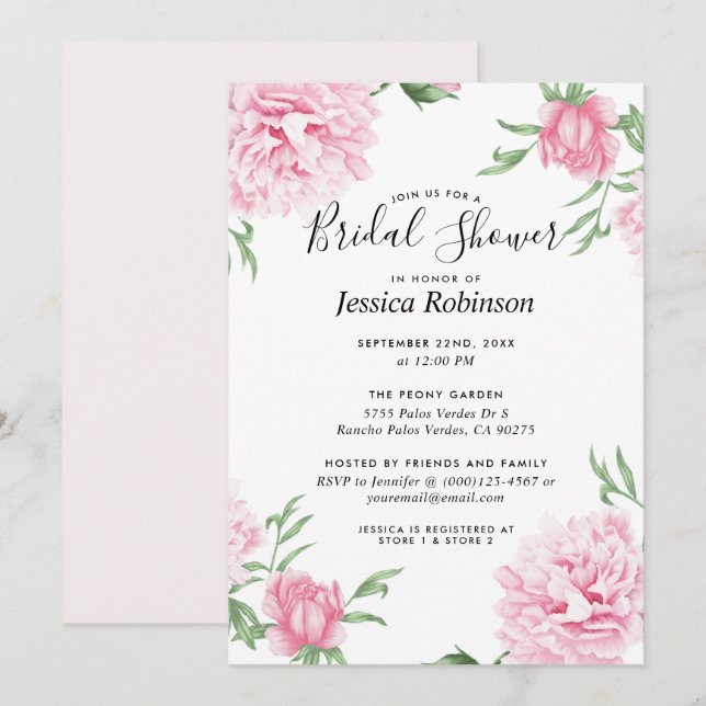 Invitation Fête des mariées Arrière - plan Floral Pink White (Devant / Derrière)