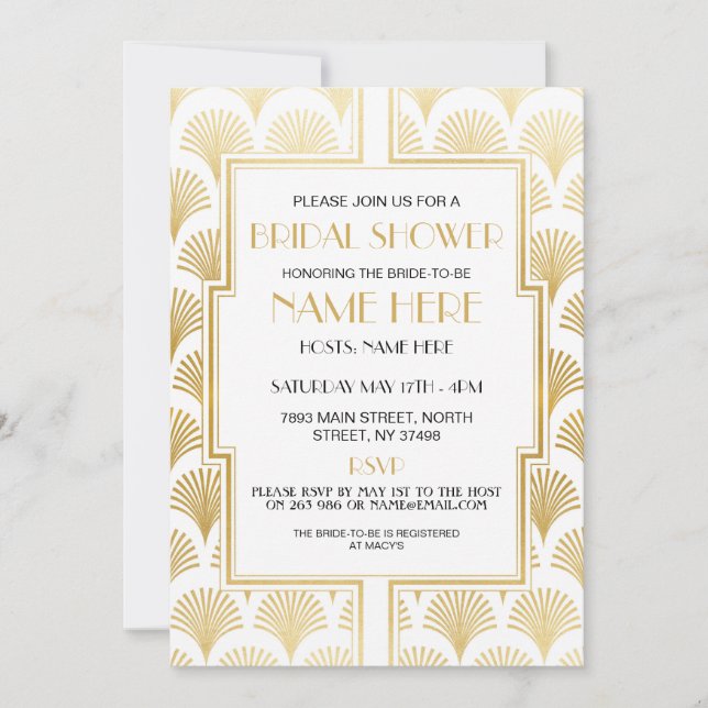 Invitation Fête des mariées Art déco années 1920 White and Go (Devant)