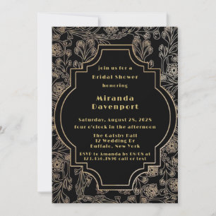 Invitation Fête des mariées Art Déco Black Gold