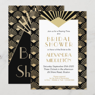 Invitation Fête des mariées Art déco Black Gold Vintage