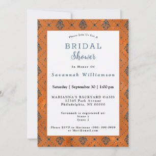 Invitation Fête des mariées Art déco Boho Cuivre Bleu Graphiq
