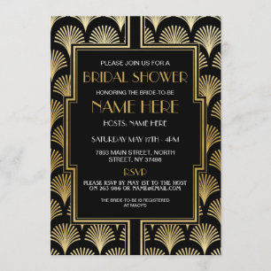 Invitation Fête des mariées Art déco des années 1920 Black an