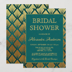Invitation Fête des mariées Art déco turquoise et Gold Foil