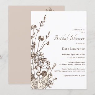 Invitation Fête des mariées automnale Fleur sauvage rustique