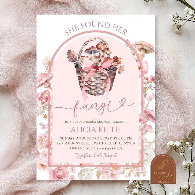 Invitation Fête des mariées aux champignons blancs et roses (Créateur téléchargé)
