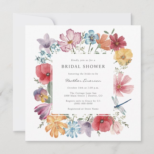 Invitation Fête des mariées aux fleurs colorées (Devant)