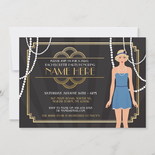 Invitation Fête des mariées Bachelorette Party 1920s Invitati (Devant)