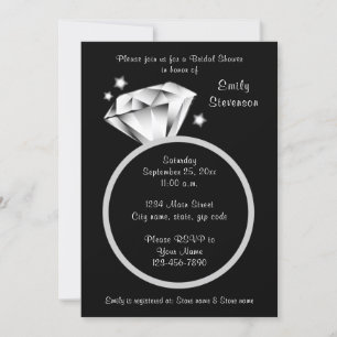 Invitation Fête des mariées bague en diamant noir et blanc