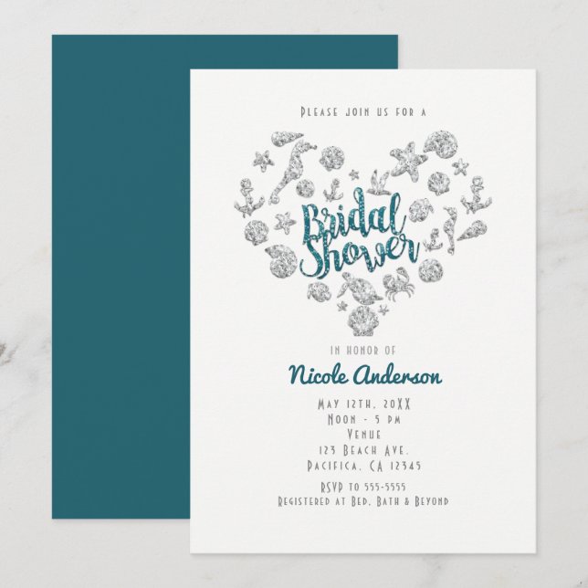 Invitation Fête des mariées Beach Glam Diamond Heart Invitati (Devant / Derrière)