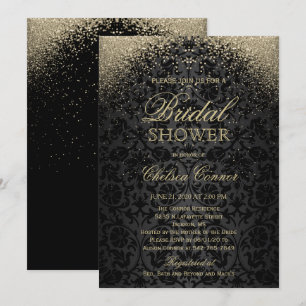 Invitation Fête des mariées - Black Damask et Parties scintil