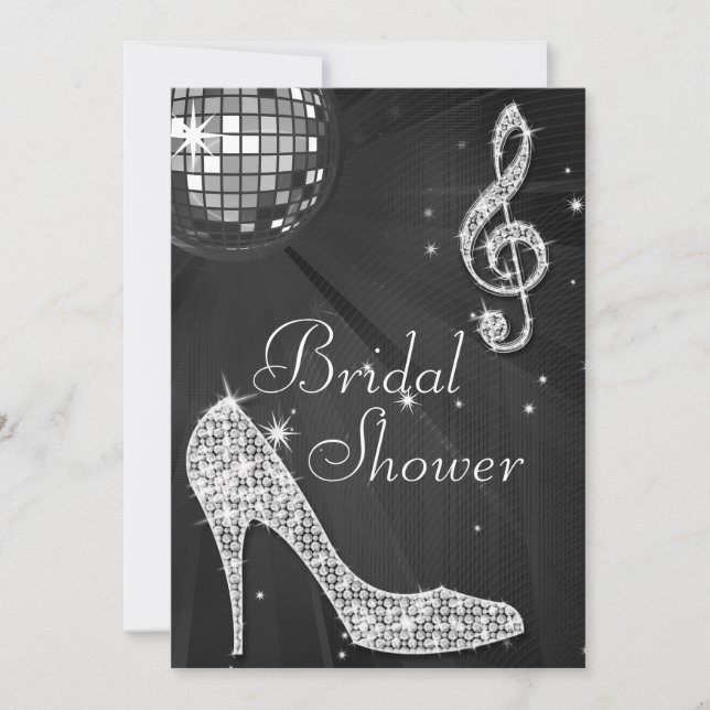Invitation Fête des mariées Black Disco Ball & Sparkle Heels (Devant)