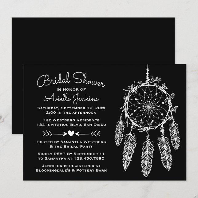 Invitation Fête des mariées Black Dreamcatcher (Devant / Derrière)