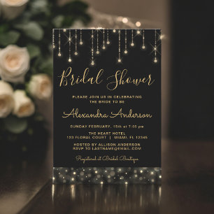 Invitation Fête des mariées Black Gold Elegant String