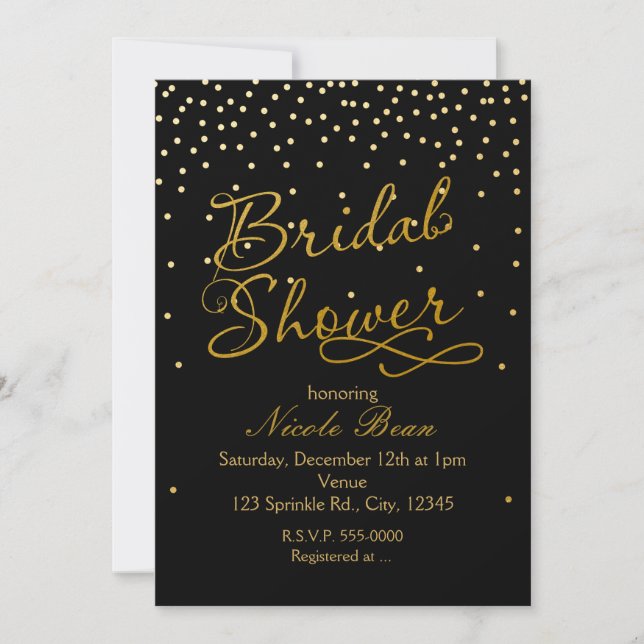 Invitation FÊTE DES MARIÉES Black Gold Foil Confetti Invitati (Devant)