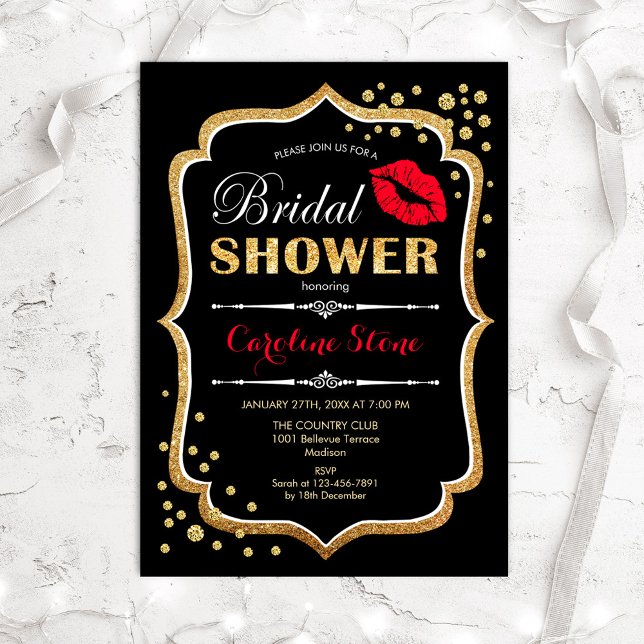 Invitation Fête des mariées - Black Red Gold (Créateur téléchargé)