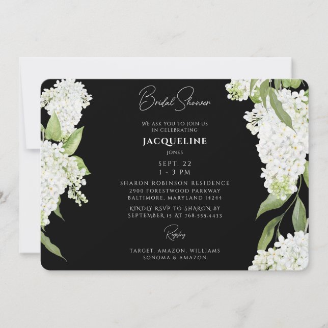 Invitation Fête des mariées Black White Hydrangeas (Devant)