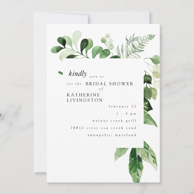 Invitation Fête des mariées blanche d'Eucalyptus moderne (Devant)