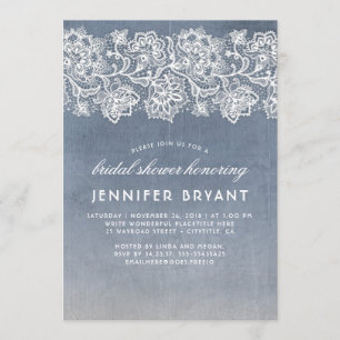 Invitation Fête des mariées bleu dentelle vintage