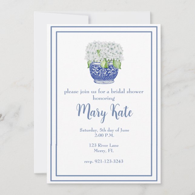 Invitation Fête des mariées bleu et blanc simple et élégant (Devant)
