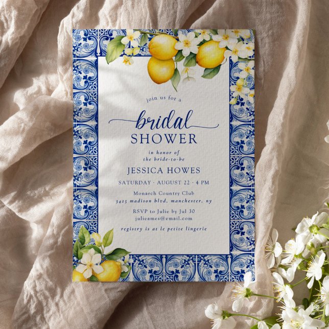 Invitation Fête des mariées Bleu et Citron méditerranéen (Créateur téléchargé)
